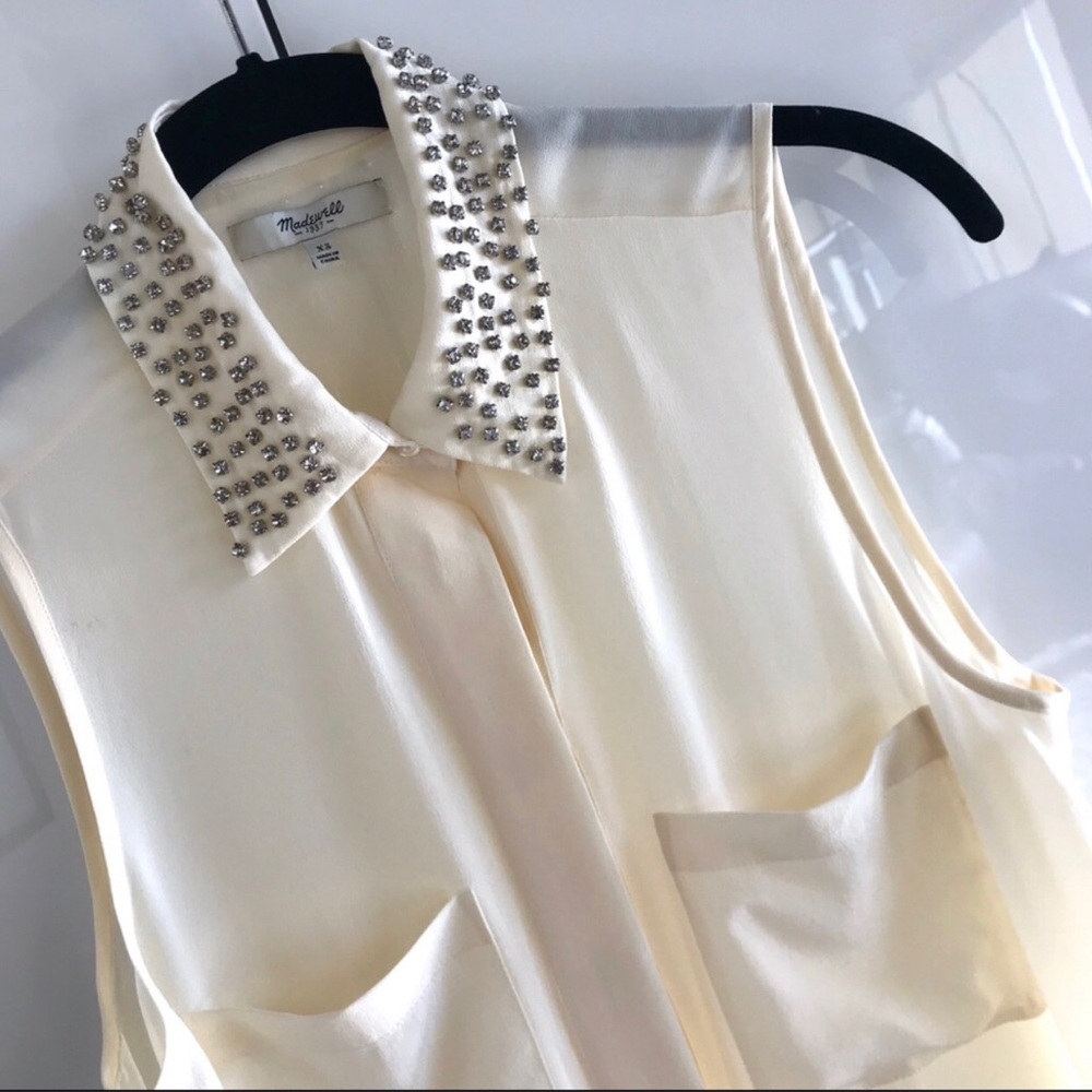 Madewell Silk bejeweled collar Twilight sleeveless top in XS.
